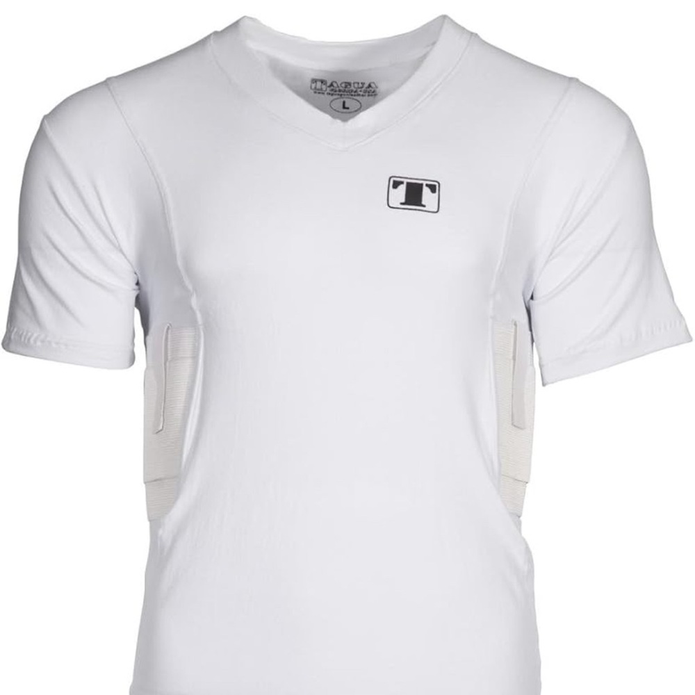 Tagua Spandex Holster White V Neck Size XL Stretch Short Sleeve T Shirt